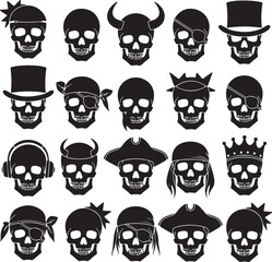 Skull variations with accessories pirate top hat