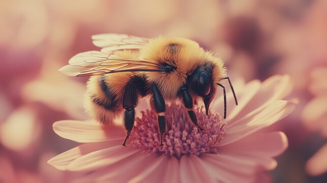 Close-up of a bee pollinating a pink flower