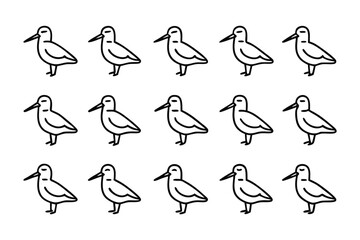 Sandpiper Arrangement: A monochromatic, schematic illustration showcases a multitude of sandpipers, artfully arranged to convey a sense of rhythmic consistency.