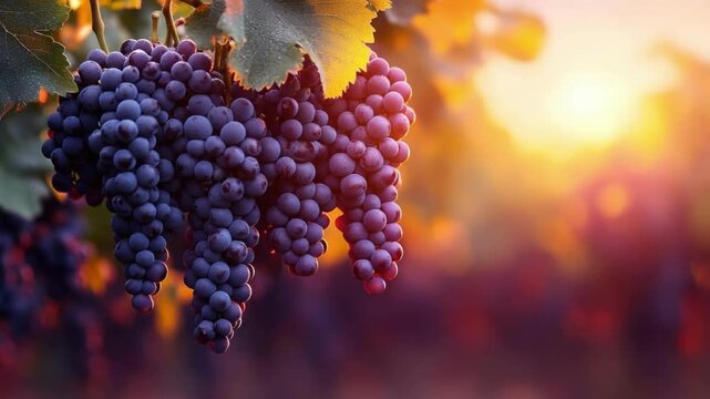 Sunlit vineyard grapes at sunset: vibrant close-up