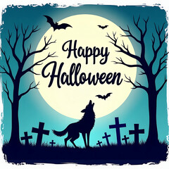 Howling Wolf Bats and Moon Halloween Illustration image