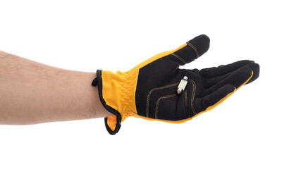 Hand showing a glove for carpentry work
