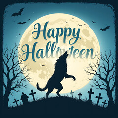 Wolf howling at full moon on Halloween night image