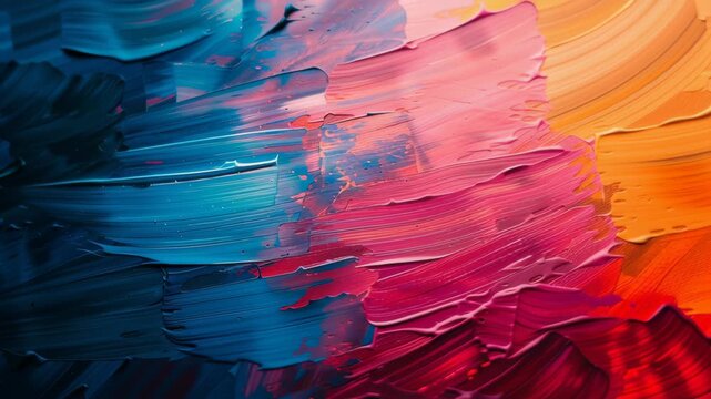 Vibrant Brush Strokes on Canvas Dynamic Blend of Rich Colors Showcasing Artistic Expression and Creative Vibrancy