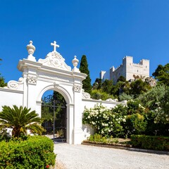 Fototapeta premium White archway, castle, gardens