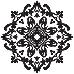 Intricate Circular Mandala Laser Cut Design features a stunning blend of floral and geometric symmetry, rendered in a precise black vector 