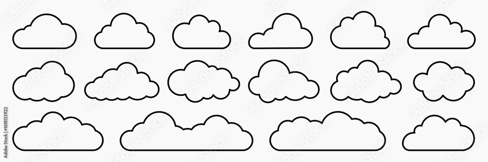 Wall mural simple cloud outlines in various shapes. cloud designs in a repeating pattern. minimalist cloud icon