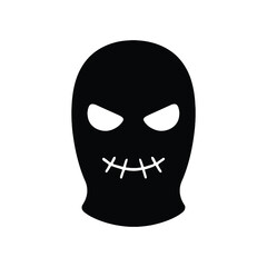 Scary criminal balaclava icon with stitched mouth vector art.