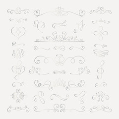 Vector set. Elegant floral dividers with leaves and vines. Floral designs, leaves, and vines in gold and white. Decorative floral dividers for creative projects. Hand drawn ornament vector set.