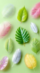 Pastel Tropical Leaves Line Art Minimalist Design