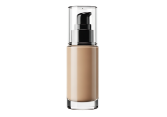 Clear bottle of light beige foundation.