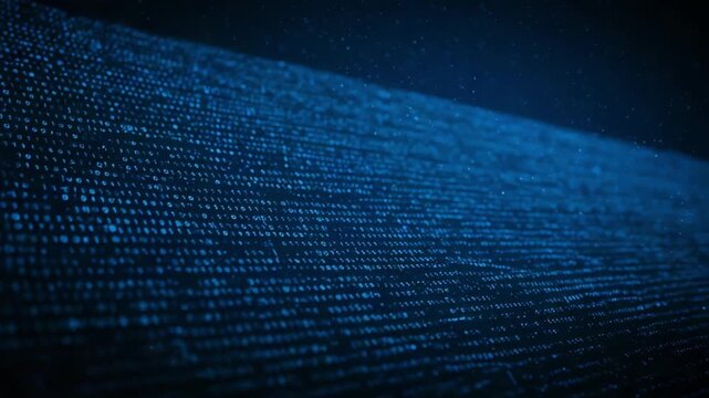 Visually Captivating Display of Digital Data Patterns in a Blue-Themed Environment: An Exploration of Binary Code Aesthetics and Modern Technology