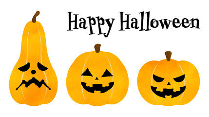 水彩で描いたハロウィンのかぼちゃセット