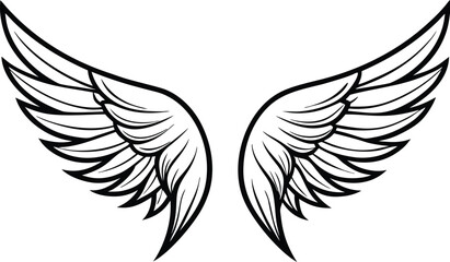 Angel wings silhouette, minimal feather sketch, elegant line art, abstract flying symbol, continuous vector drawing