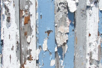 Peeling paint on weathered wooden planks