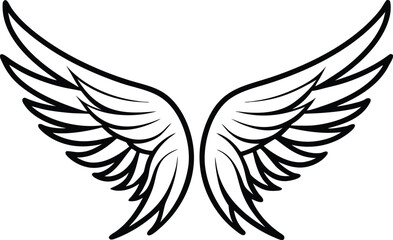 Angel wings silhouette, minimal feather sketch, elegant line art, abstract flying symbol, continuous vector drawing