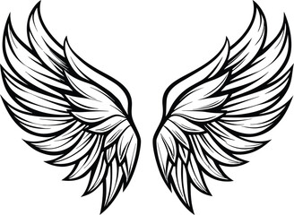 Angel wings silhouette, minimal feather sketch, elegant line art, abstract flying symbol, continuous vector drawing