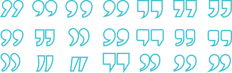 Quote Mark line art Icon set.Quote chat icon for messaging, communication, and conversation.Quotation symbol. Remark sign in Quote mark on transparent background. Quoted sign . Vector Illustration.