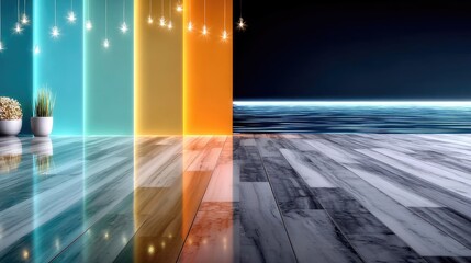Neon Gradient Prism Reflection with Teal Orange and Yellow Lights