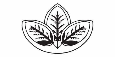 Stylized botanical design featuring three leaves with intricate vein details in a symmetrical arrangement