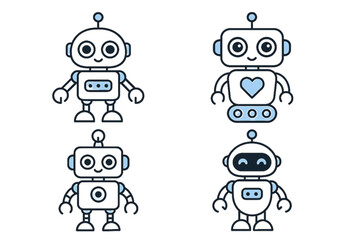 Cartoon robots in various poses with cheerful expressions  