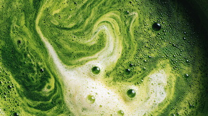 Vibrant Creamy Matcha Green Tea with Frothy Swirls