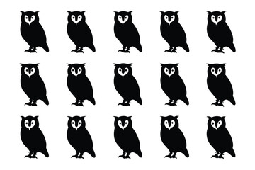 Owl Pattern: A symmetrical arrangement showcases multiple owl silhouettes. This graphic composition offers a striking visual, perfect for various design applications.