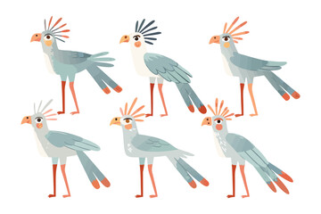 Stylized Avian Group: A harmonious assembly of six stylized birds. Standing in a line, the art style uses a minimalistic yet beautiful array of hues.