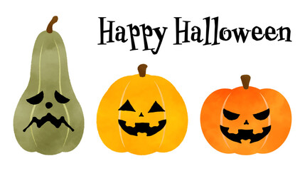 水彩で描いたハロウィンのかぼちゃセット