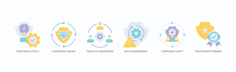 Integrity Icon Set Isolated Vector With Icon Of Corporate Ethics, Corporate Values, Team Collaboration, Risk Management, Corporate Unity, Trustworthy Brand In Flat Style
