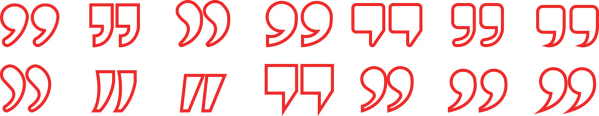 Quote Mark line art Icon set.Quote chat icon for messaging, communication, and conversation.Quotation symbol. Remark sign in Quote mark on transparent background. Quoted sign . Vector Illustration.