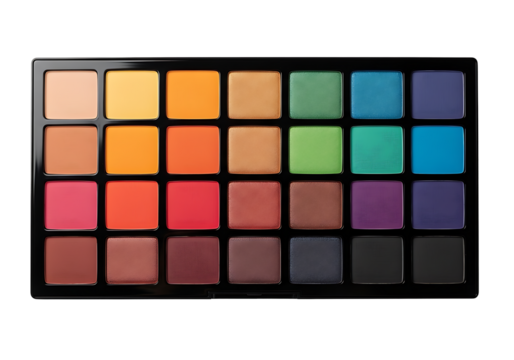Colorful eyeshadow palette with various shades.