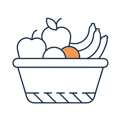 Basket with fresh fruits in outline style