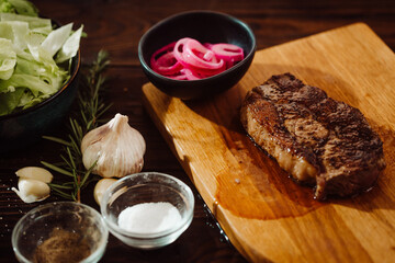 Steak on the wooden board