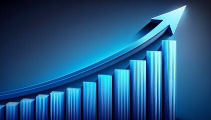 blue growth chart with upward arrow and vertical bars against a dark blue gradient background