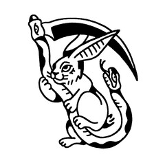 Mysterious rabbit and snake with a scythe, old school tattoo design