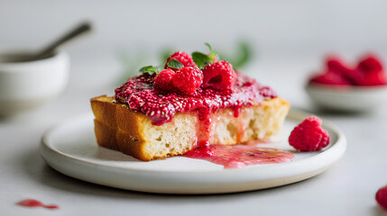 bread dish with strawberry jam on a plate