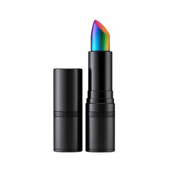 Obraz premium Open black lipstick tube revealing multicolored rainbow core, bold makeup concept for beauty advertising, on transparent background