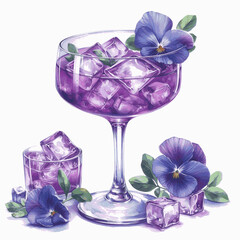 Vermouth Bloom Butterfly Pea Juice isolated watercolor vector illustration svg