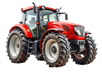 Obraz premium Red agricultural tractor with oversized tires and modern design isolated on white background PNG.AI Generated.
