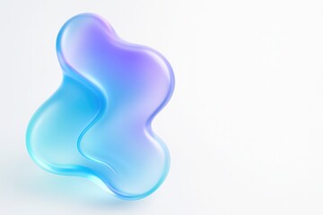 Obraz premium Glossy liquid 3D shape with smooth turquoise and lavender gradients on a clean white background - futuristic abstract form ideal for AI branding, tech presentations, and digital design.