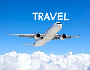 Obraz premium 青い空と白い雲の飛行機旅