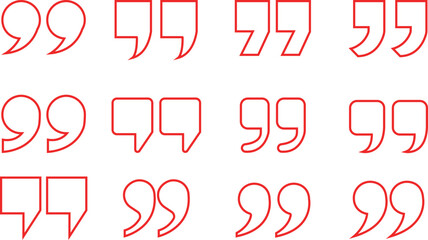 Quote Mark line art Icon set.Quote chat icon for messaging, communication, and conversation.Quotation symbol. Remark sign in Quote mark on transparent background. Quoted sign . Vector Illustration.