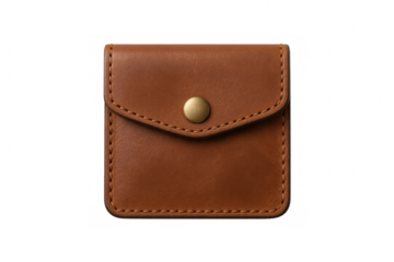 Closed brown leather wallet isolated on transparent background, ideal for e-commerce and mockups