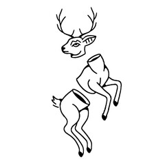 Fototapeta premium Stylized deer illustration, dismembered sections floating on gray background