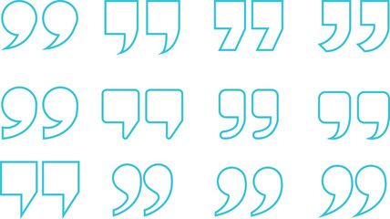 Quote Mark line art Icon set.Quote chat icon for messaging, communication, and conversation.Quotation symbol. Remark sign in Quote mark on transparent background. Quoted sign . Vector Illustration.