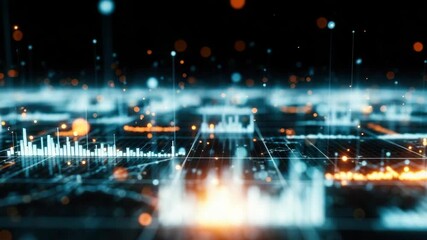 Futuristic digital landscape showcasing vibrant data visualizations and glowing grid lines representing advanced technology and analytics in a high-tech environment - Powered by Adobe