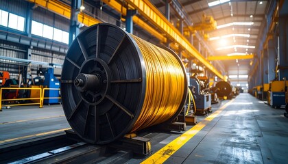 Large Spool of Copper Wire in Modern Industrial Factory