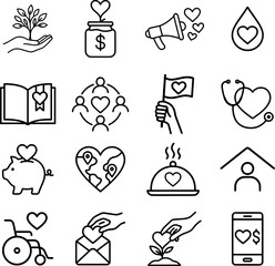 Charity Stroke Icon Collection Containing Donation, Volunteering, Healthcare, Awareness, and more icons.