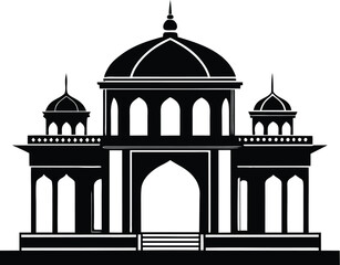 Mandir silhouette,  hindu temple silhouette, spiritual architecture icon, minimal line art, vector illustration